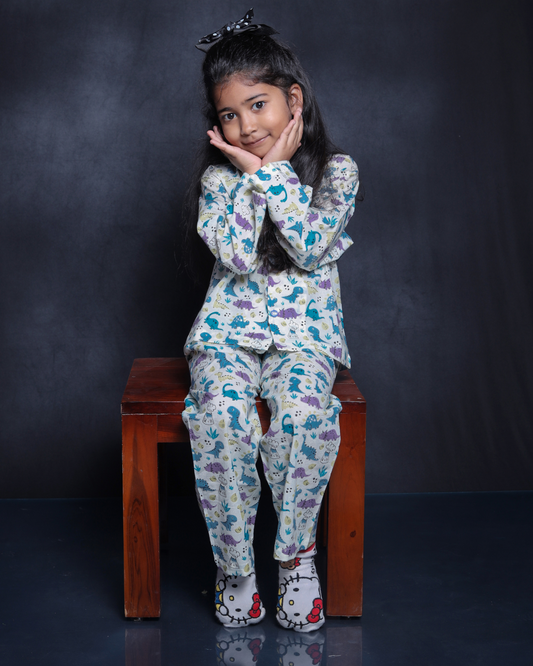 DINOSAUR PRINTED COTTON NIGHTSUIT
