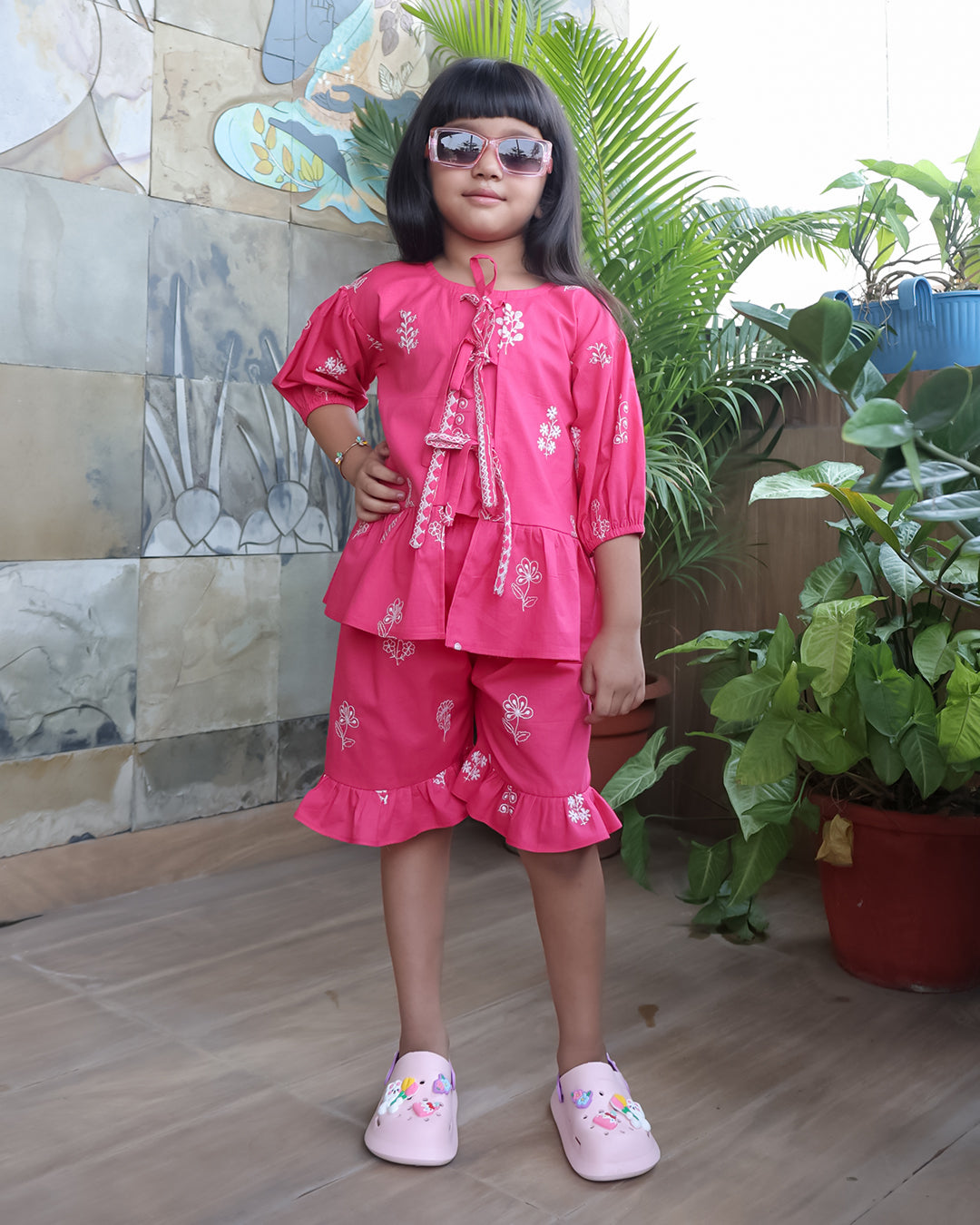Pink TIE-UP PEPLUM CO-ORD SET