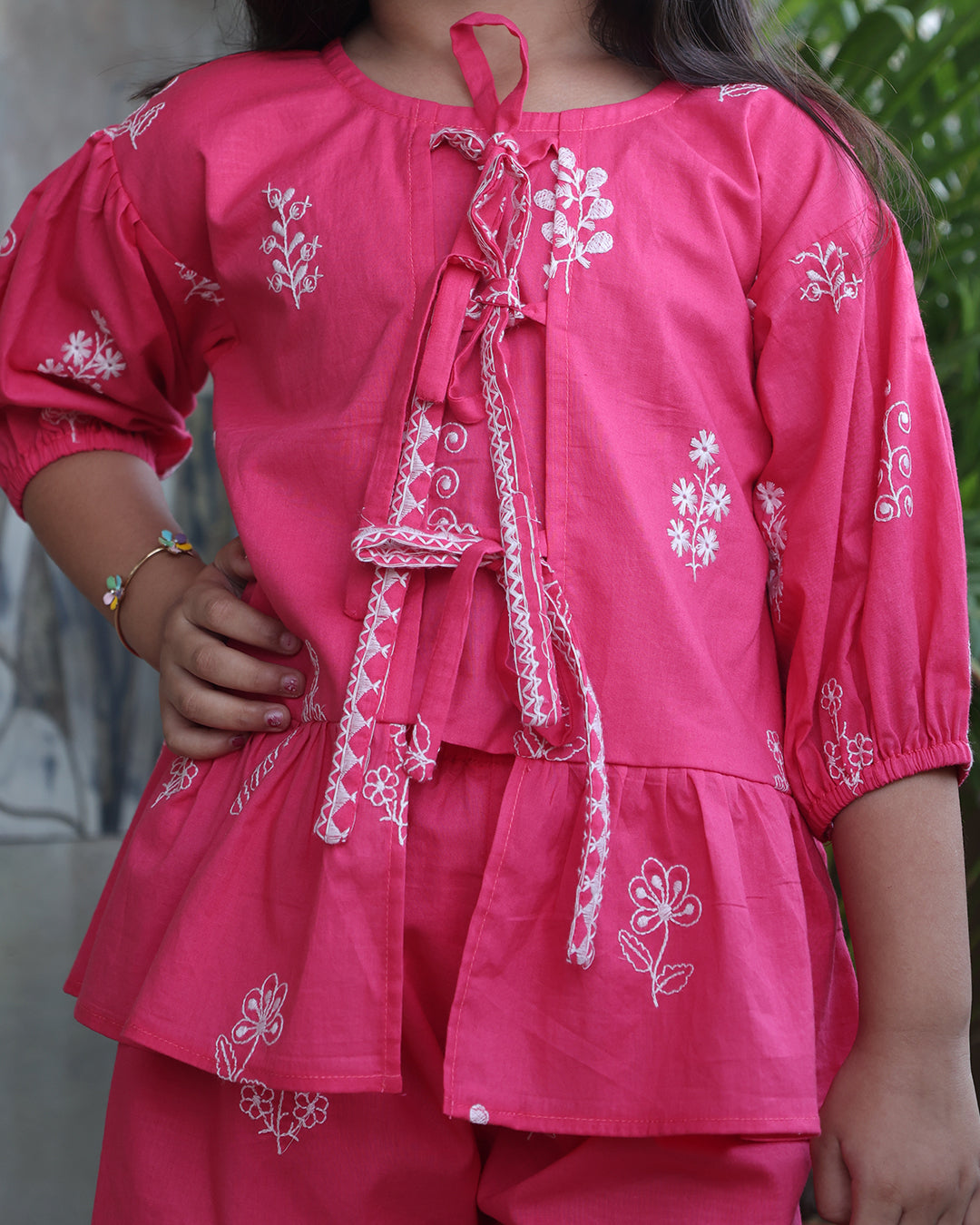 Pink TIE-UP PEPLUM CO-ORD SET