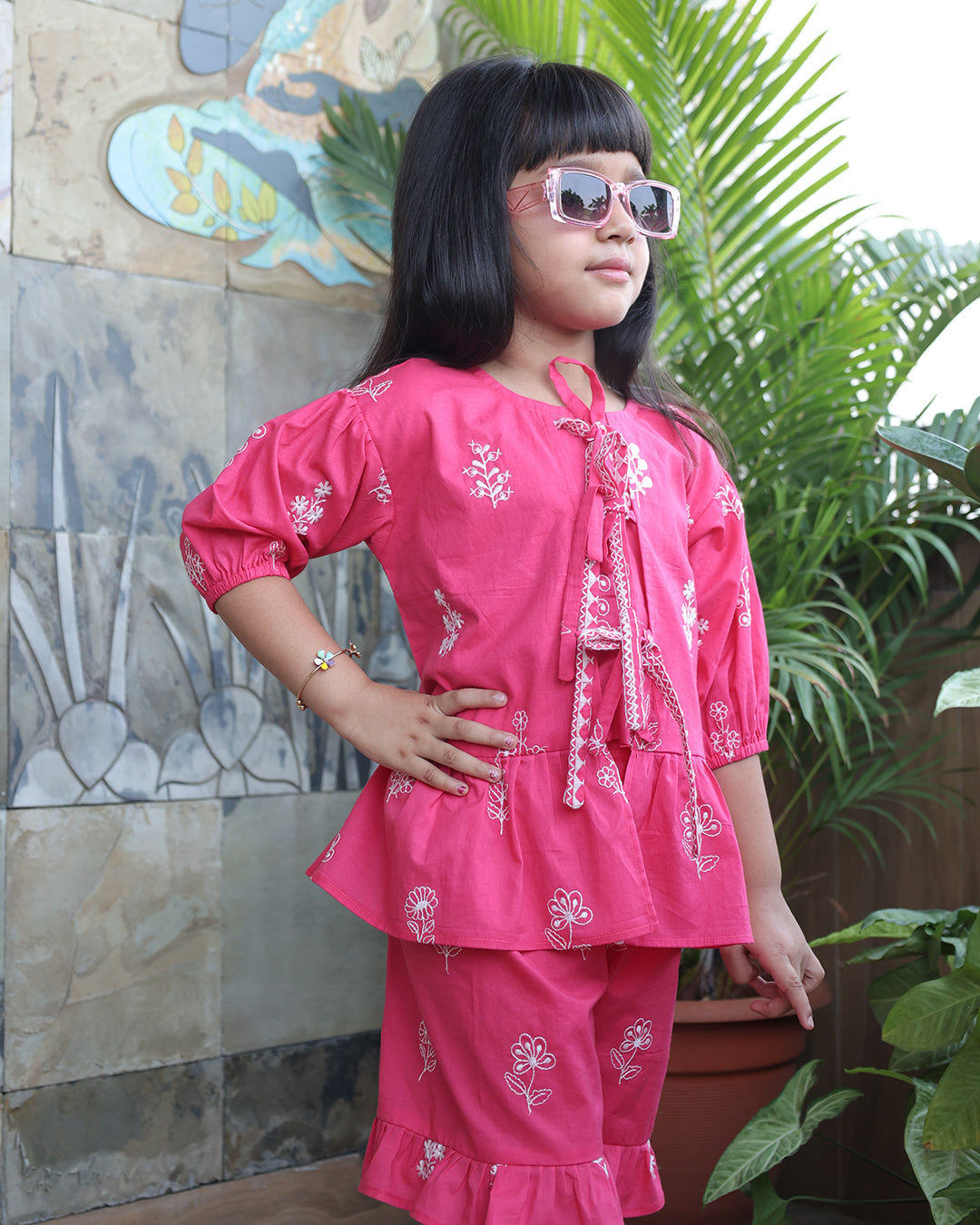 Pink TIE-UP PEPLUM CO-ORD SET