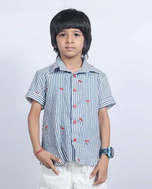 BLUE STRIPED CHERRY SHIRT
