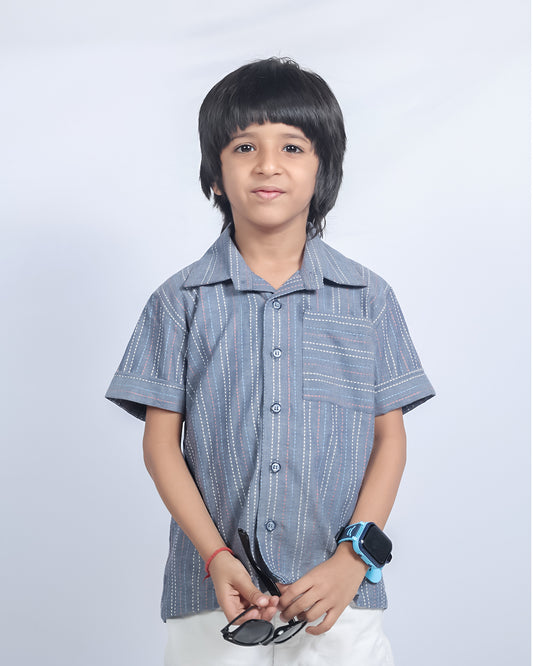 GREY MULTICOLORED STITCHLINE SHIRT