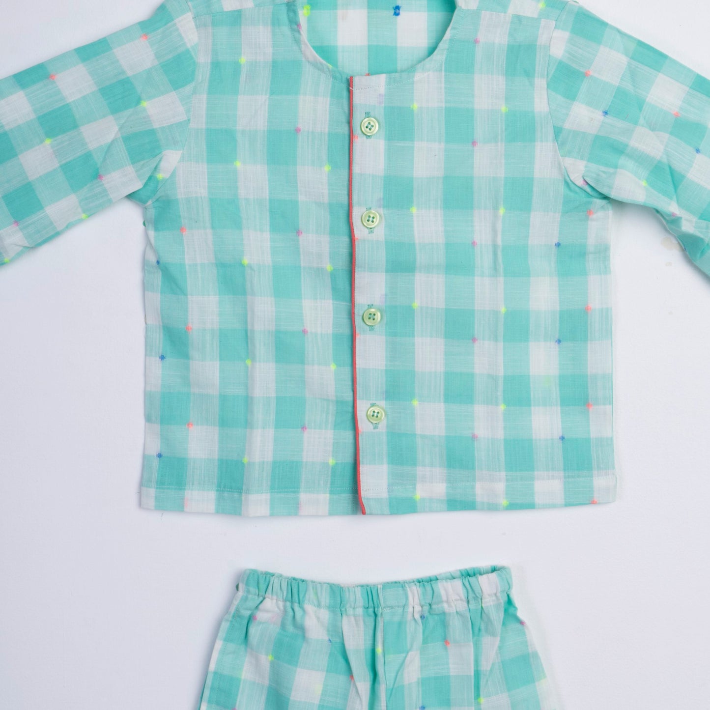 SEAGREEN CHECKS PRINTED COTTON NIGHTSUIT