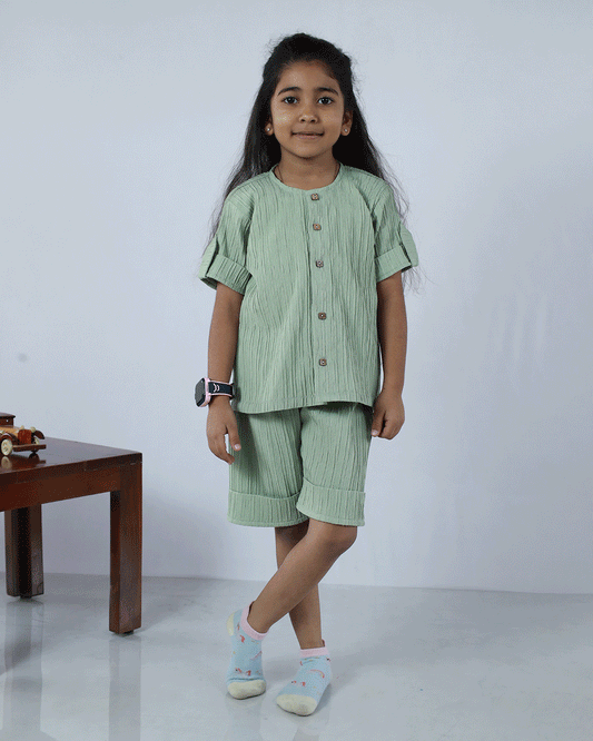 GREEN PINTUCKS CO-ORD SET