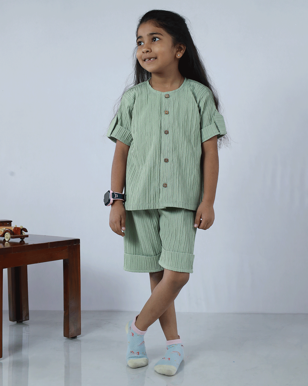 GREEN PINTUCKS CO-ORD SET