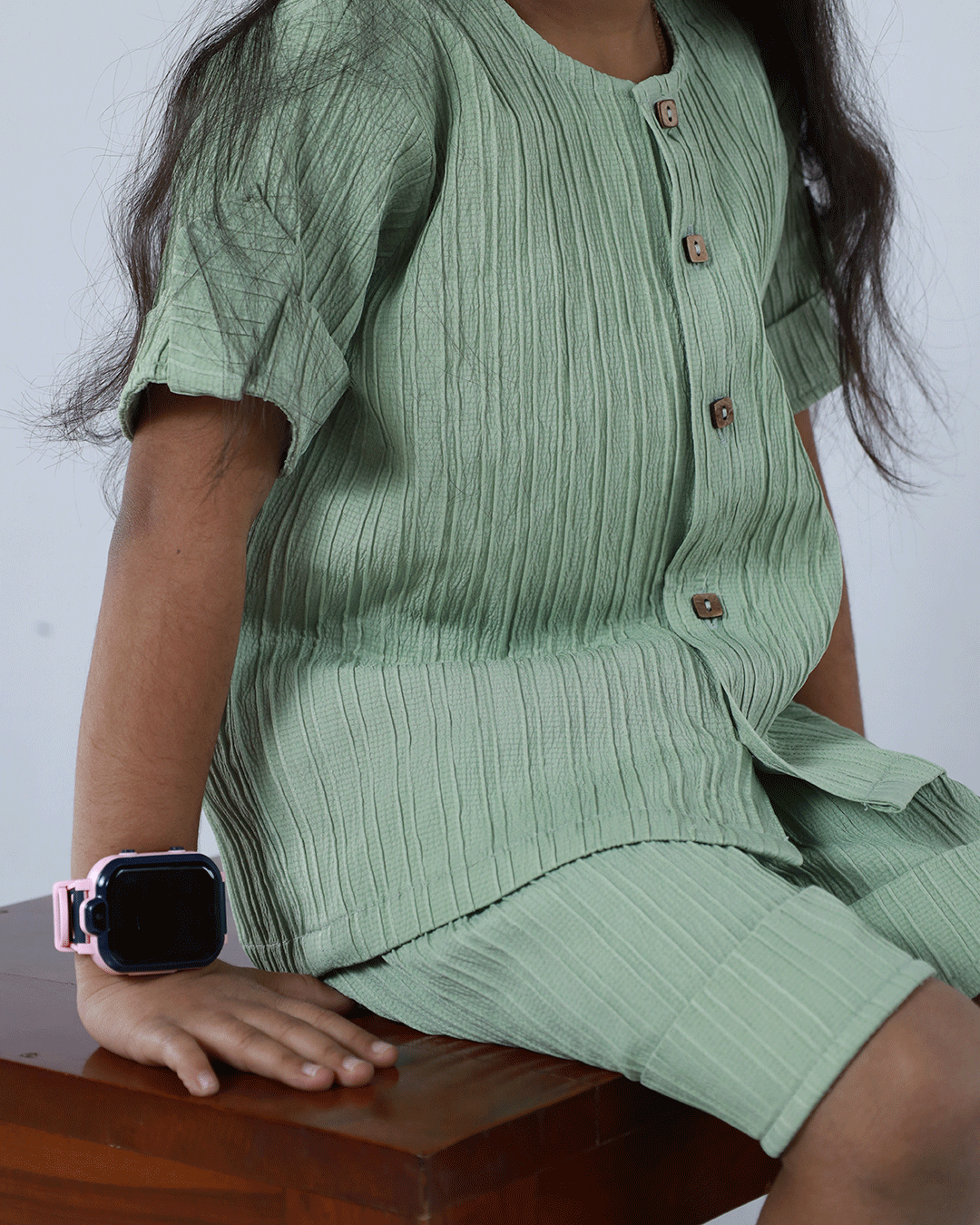 GREEN PINTUCKS CO-ORD SET