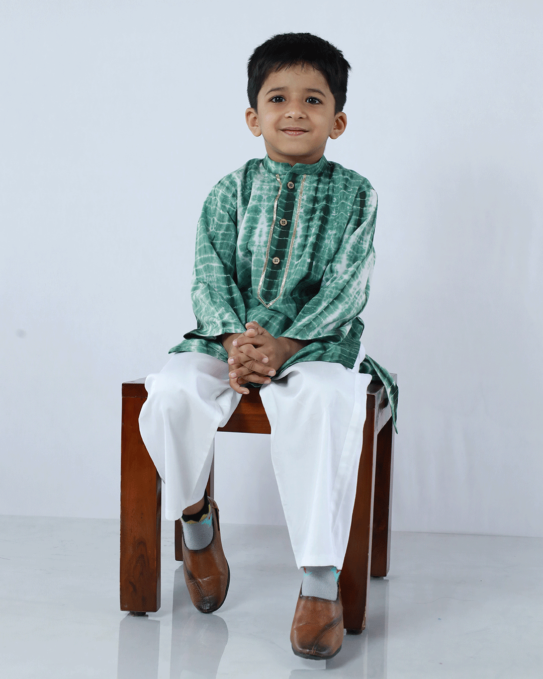 GREEN AND WHITE SHIBORI COTTON KURTA SET