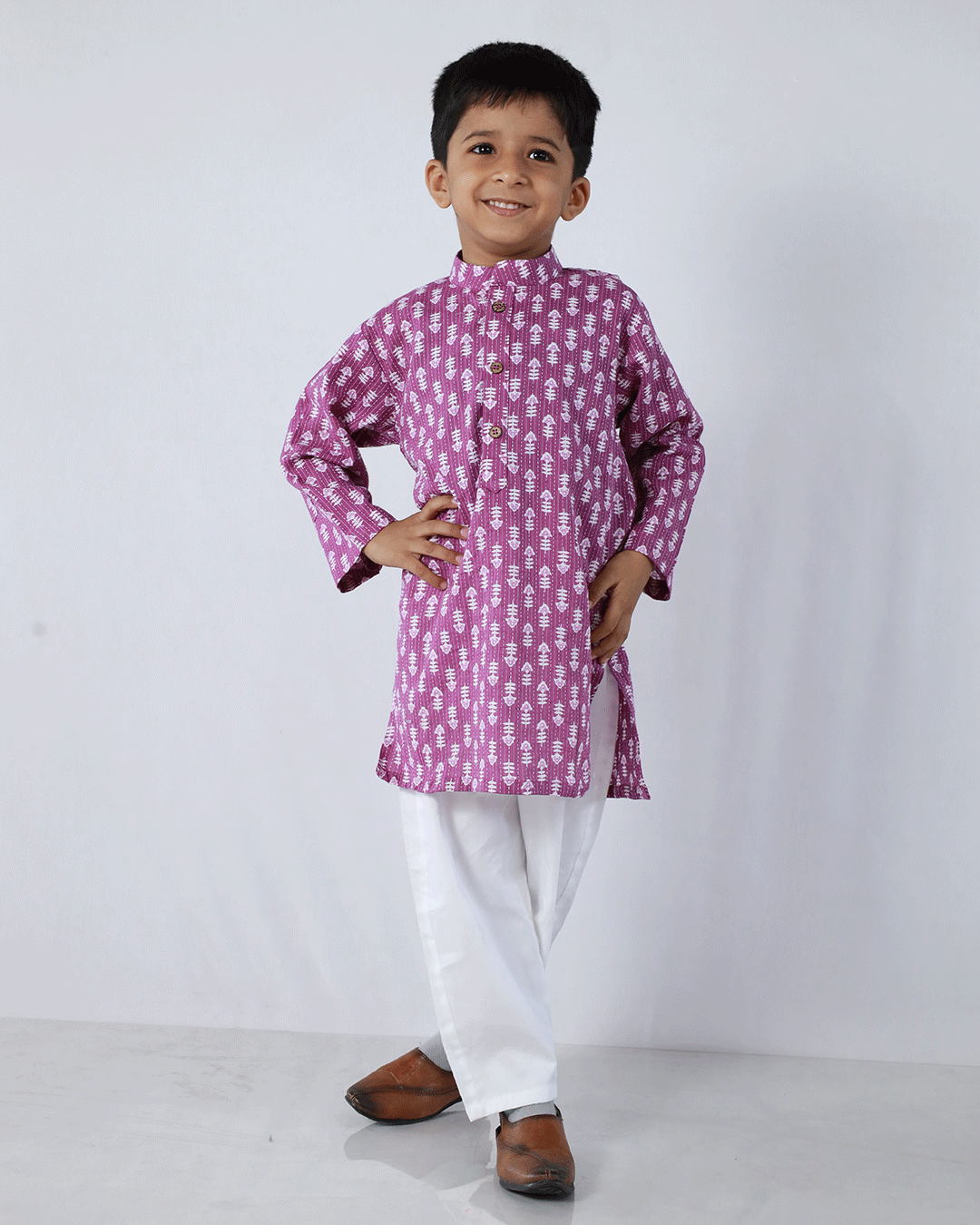 PURPLE FLORAL PRINT KURTA WITH COTTON WHITE PANTS