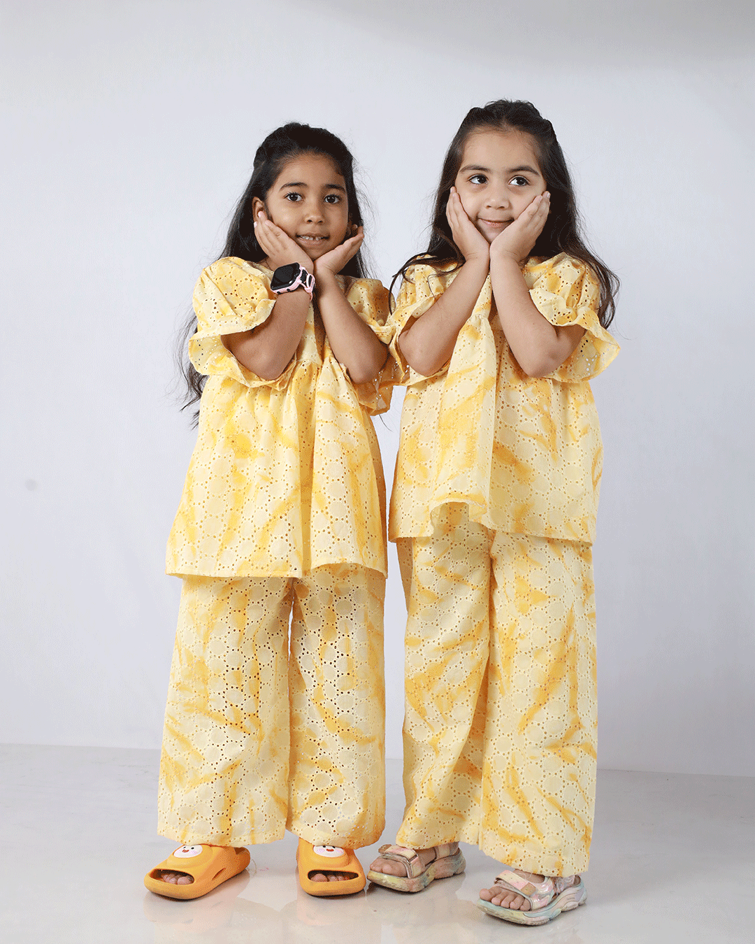YELLOW SCHIFFLI CO-ORD SET