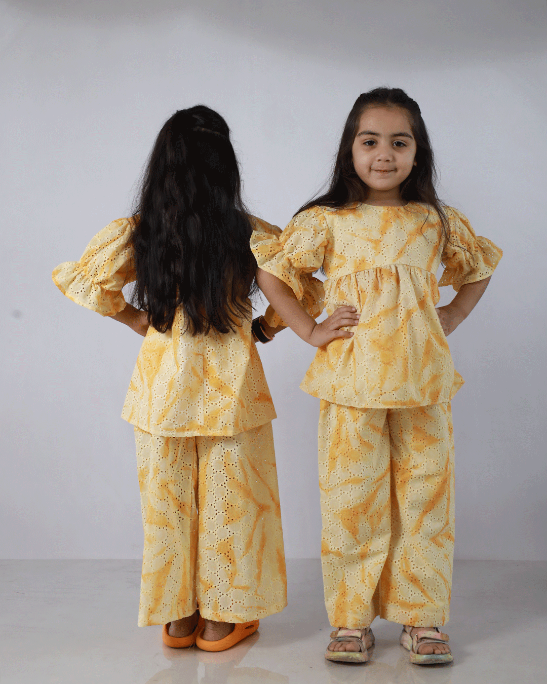 YELLOW SCHIFFLI CO-ORD SET