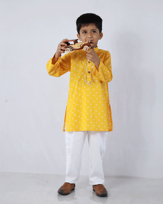 YELLOW BANDEJ COTTON KURTA SET