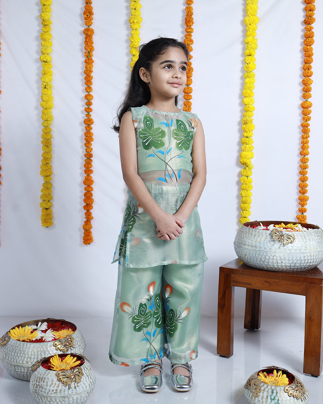 GREEN HAND-PAINTED CO-ORD SET