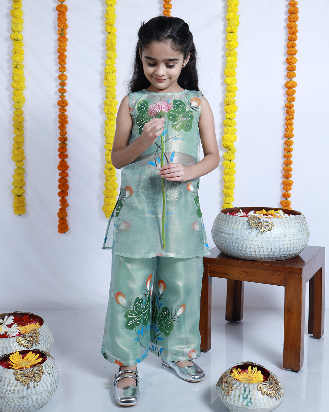 GREEN HAND-PAINTED CO-ORD SET