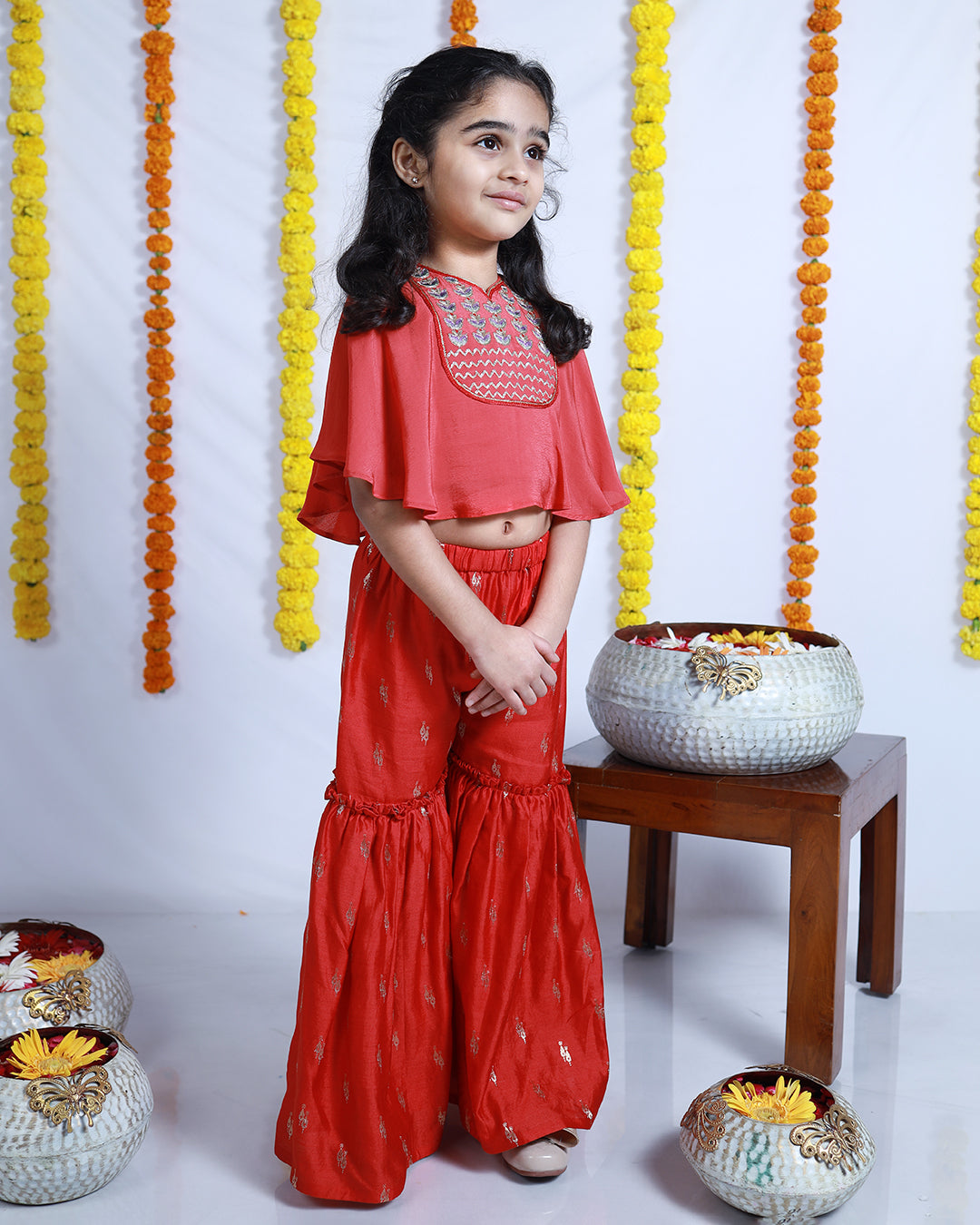 RED CAPE TOP AND SHARARA SET