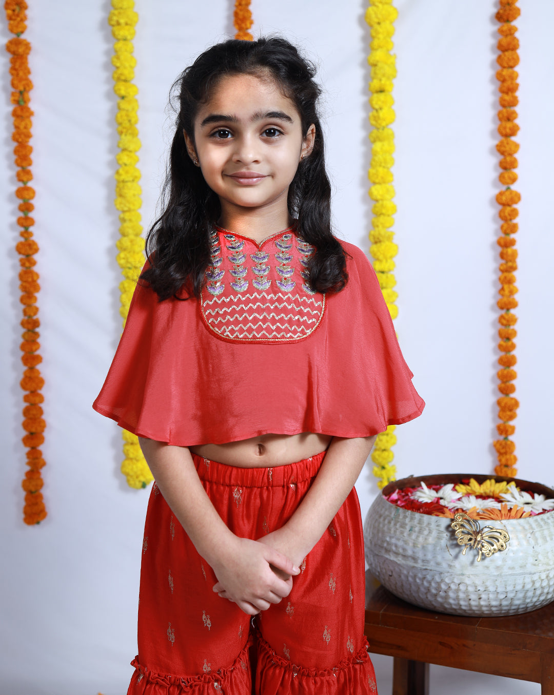 RED CAPE TOP AND SHARARA SET