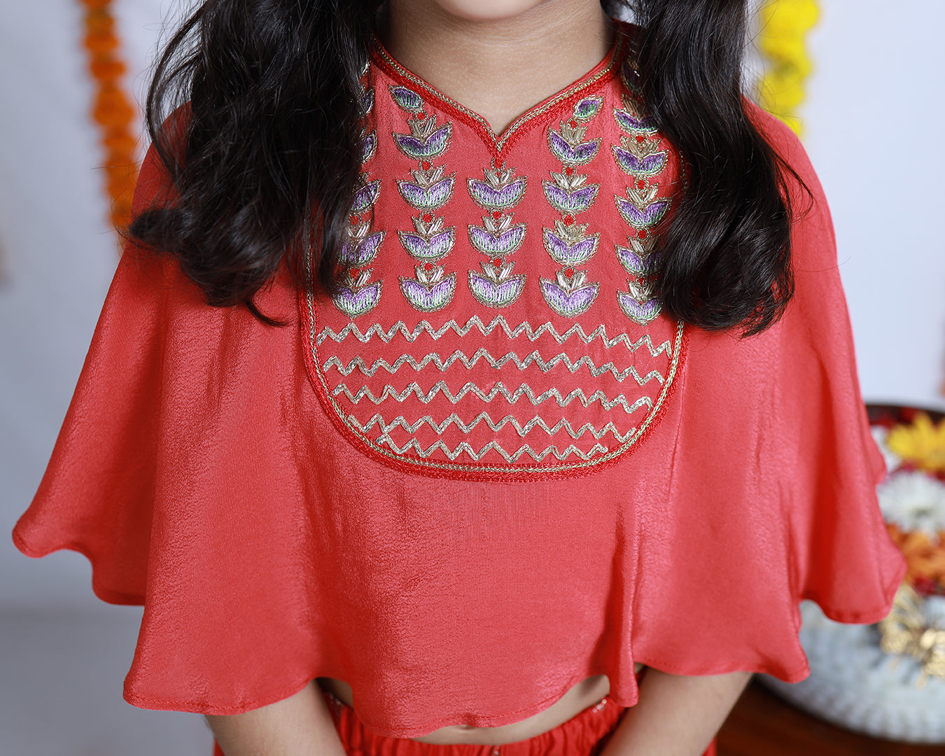 RED CAPE TOP AND SHARARA SET