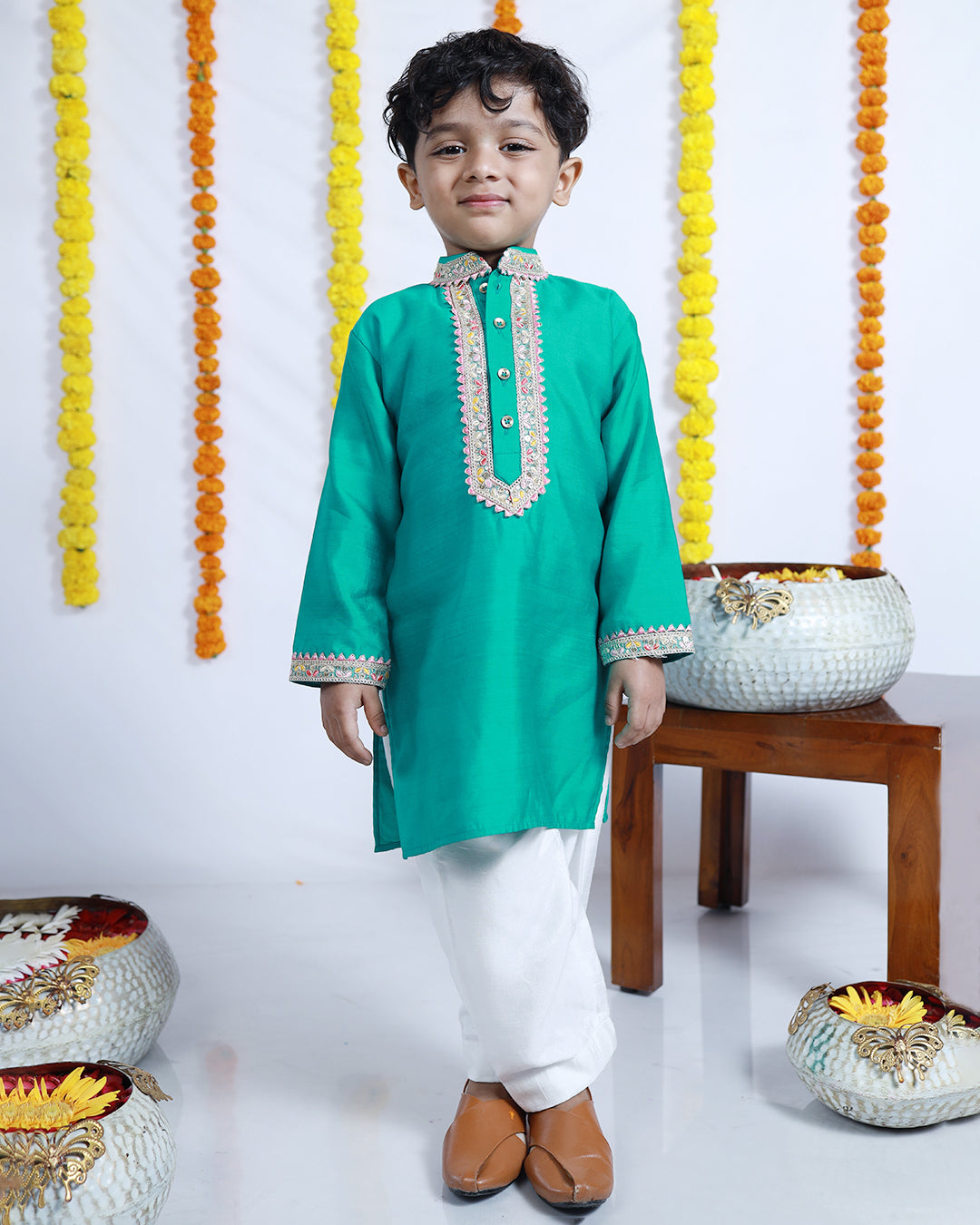 RAMA GREEN SILK KURTA SET