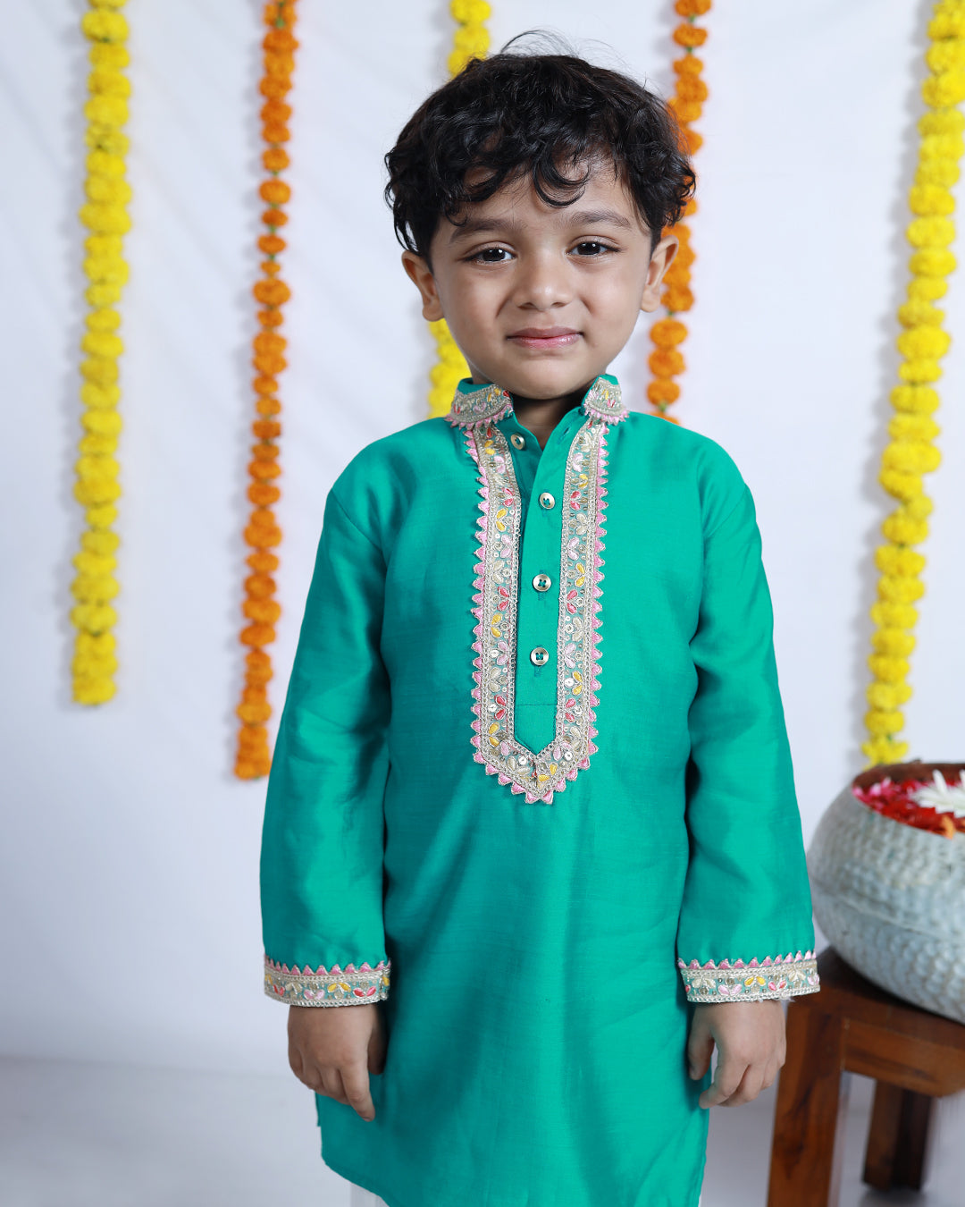 RAMA GREEN SILK KURTA SET