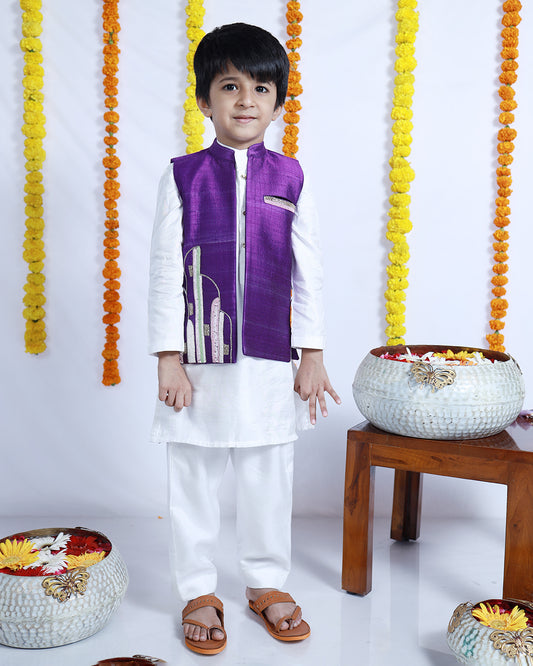 ELEGANT PURPLE RAW SILK NEHRU JACKET SET