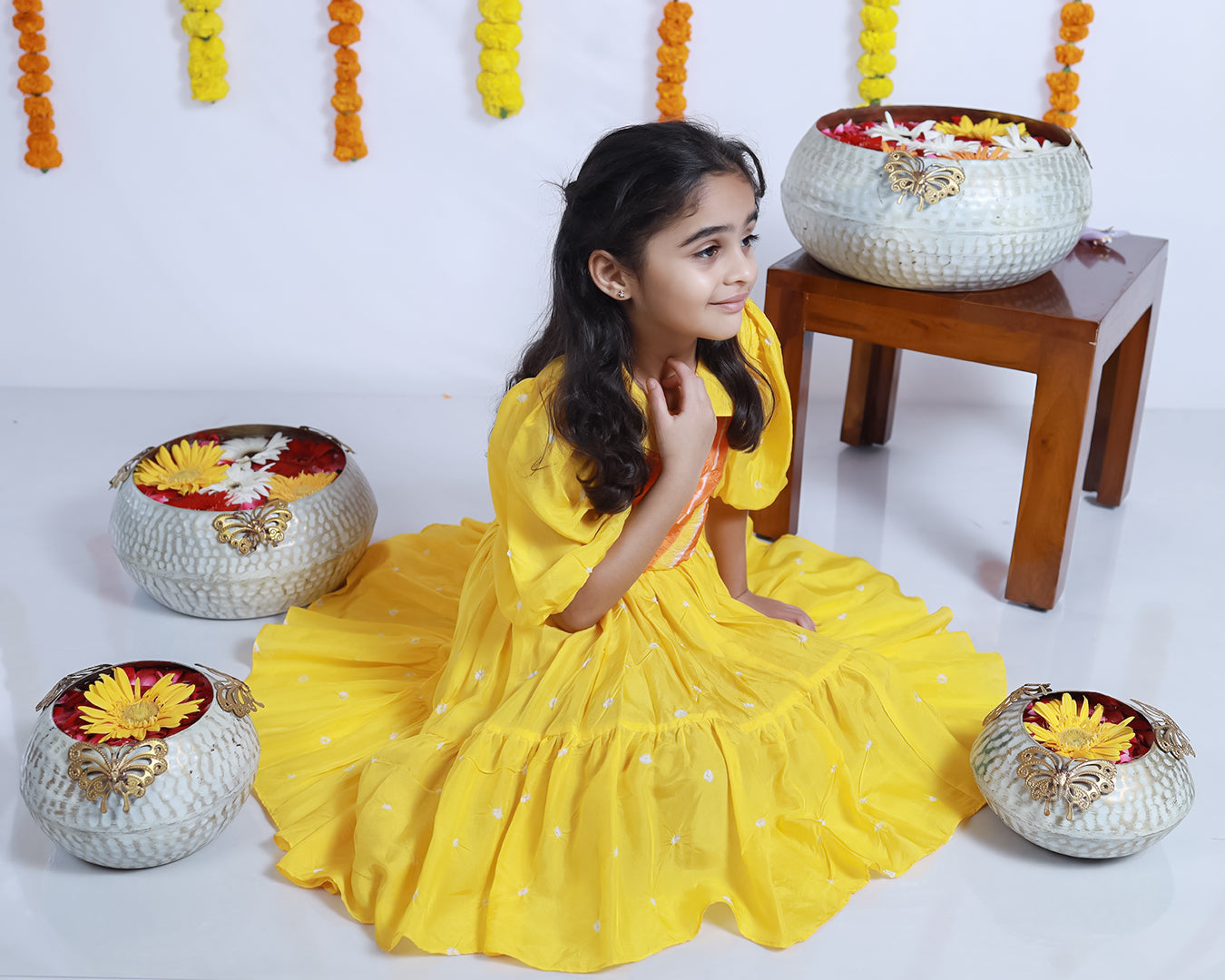 YELLOW BANDHANI DRESS