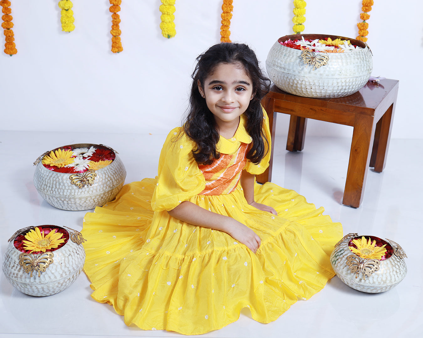 YELLOW BANDHANI DRESS