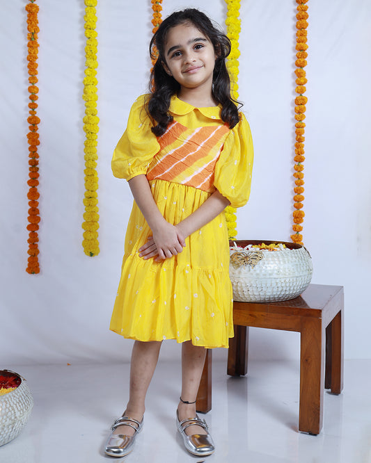 YELLOW BANDHANI DRESS