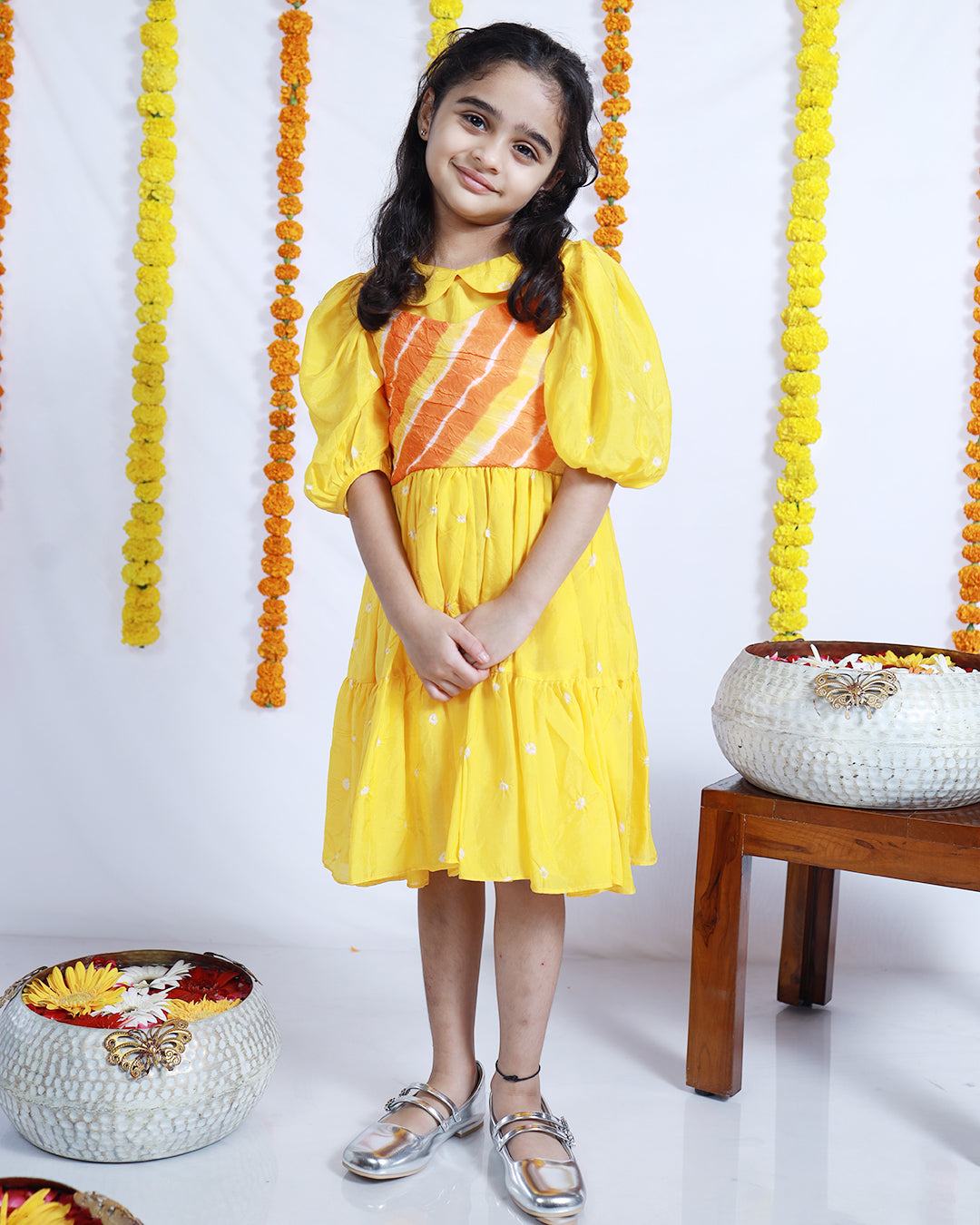 YELLOW BANDHANI DRESS