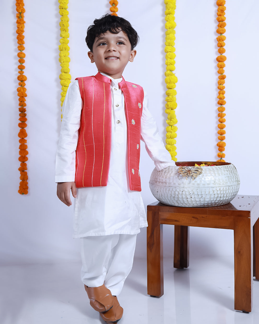 ELEGANT PEACH RAW SILK NEHRU JACKET SET