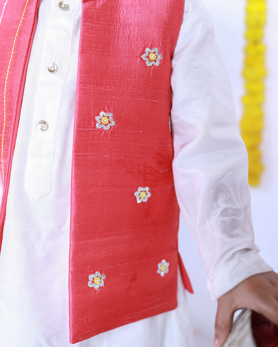 ELEGANT PEACH RAW SILK NEHRU JACKET SET