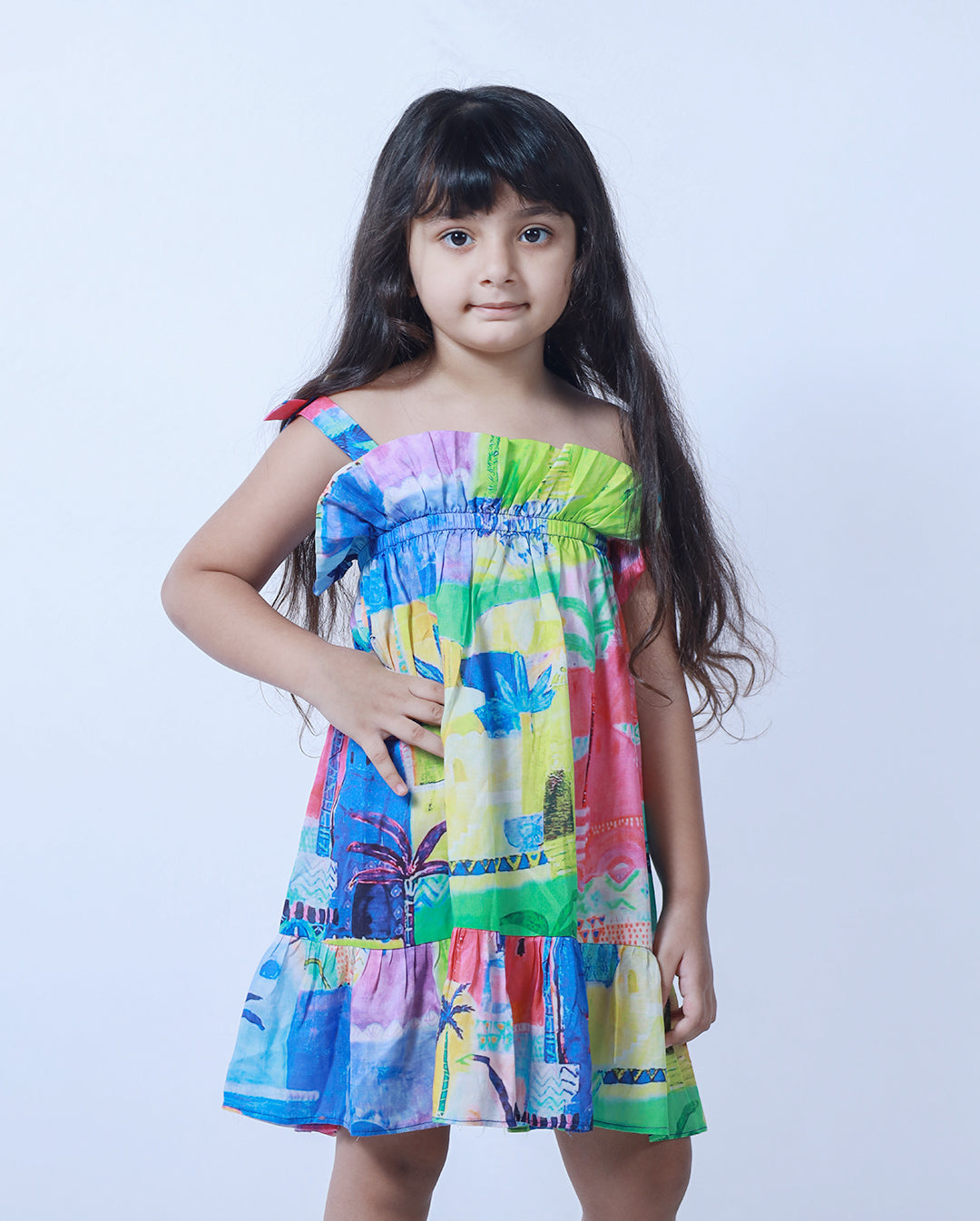 MULTI COLORED GREEN DRESS