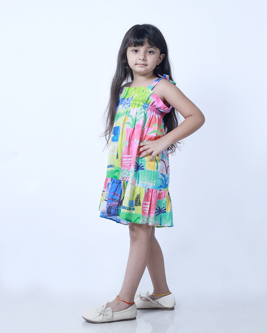 MULTI COLORED GREEN DRESS