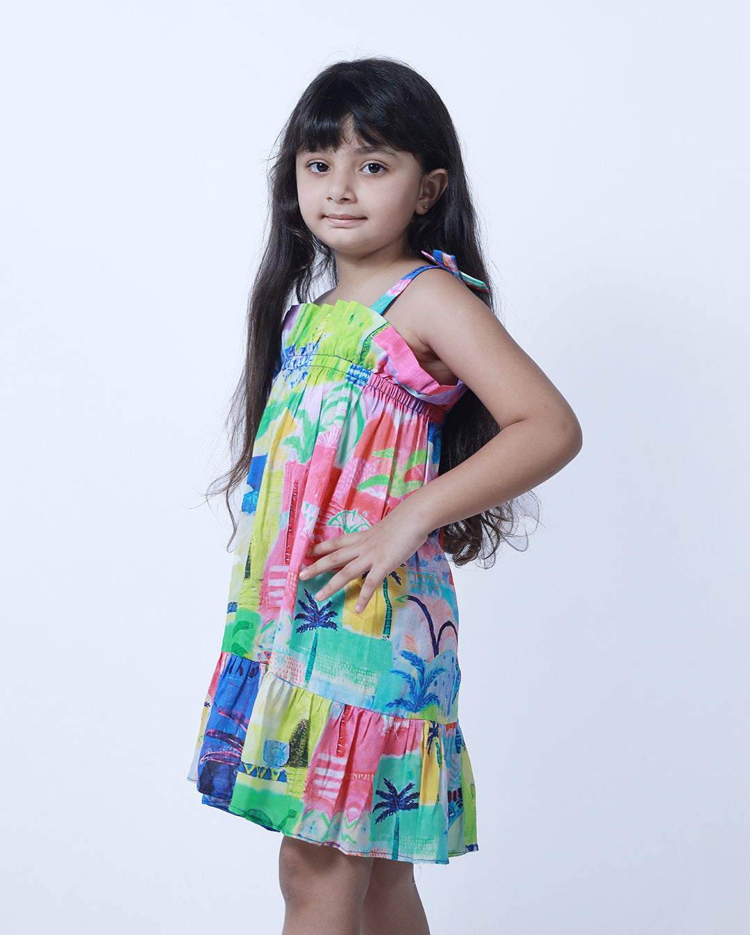 MULTI COLORED GREEN DRESS