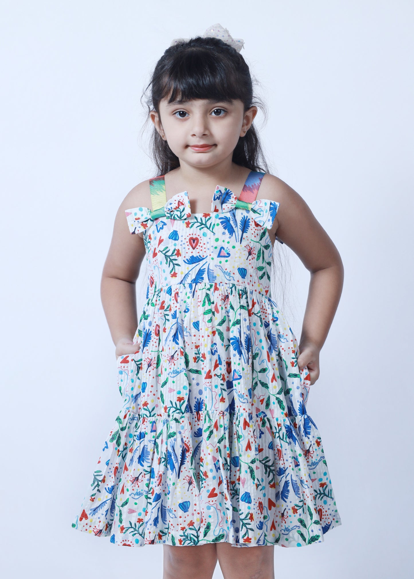 WHITE MULTI COLORED DRESS