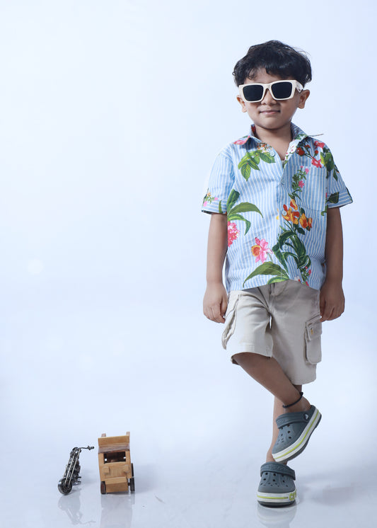 BLUE STRIPED FLORAL SHIRT