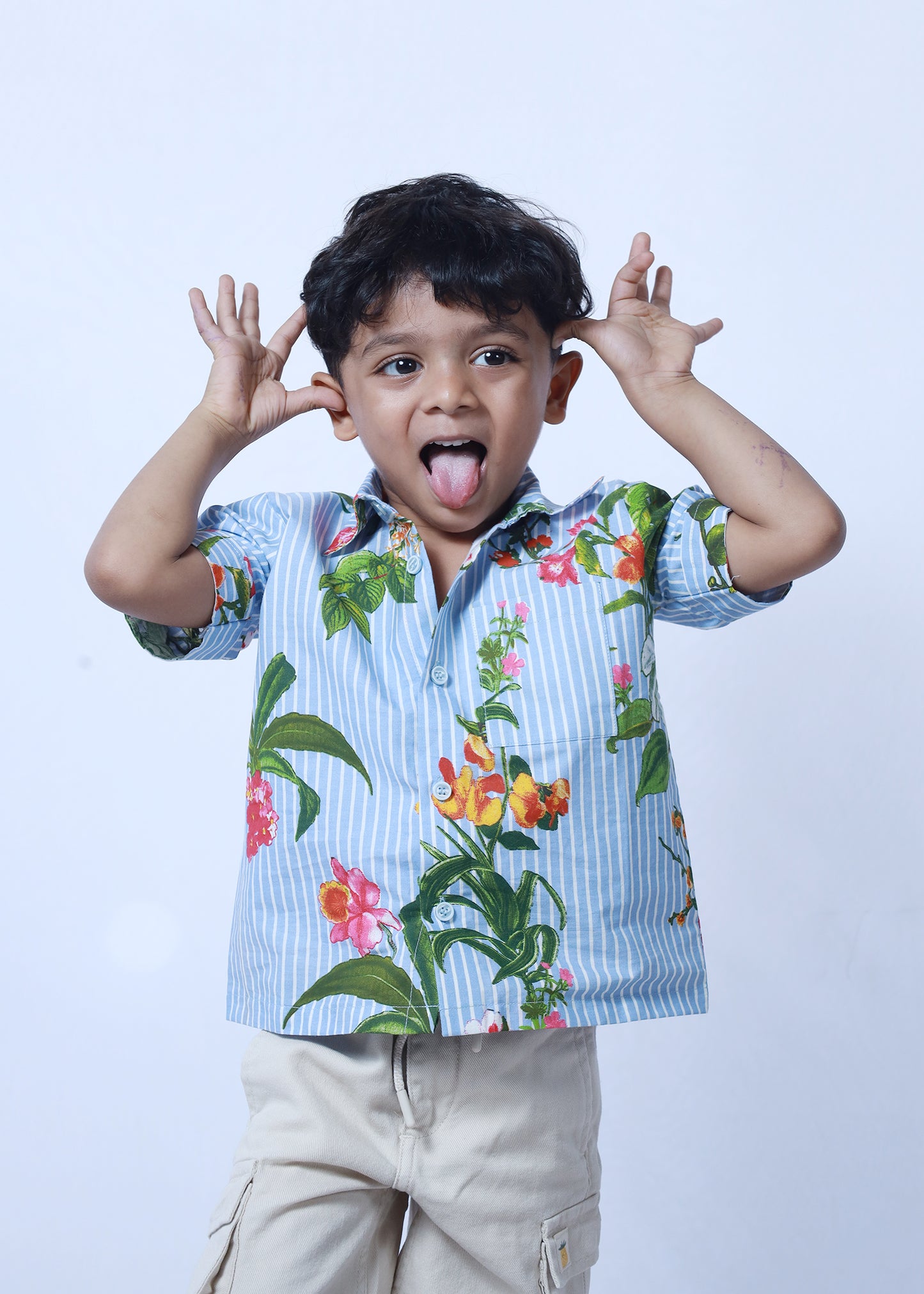 BLUE STRIPED FLORAL SHIRT