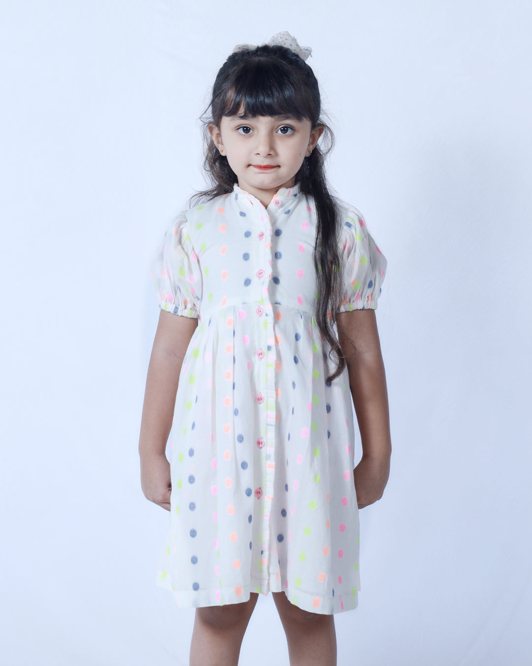 WHITE MULTI COLORED POLKA DRESS