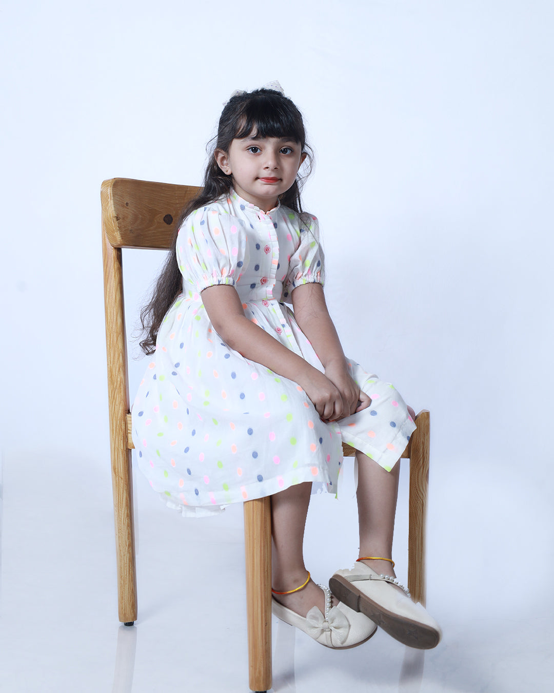 WHITE MULTI COLORED POLKA DRESS