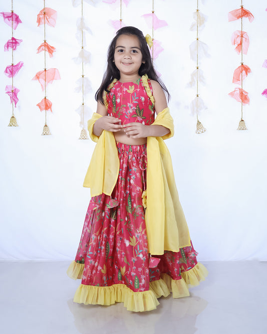 PINK FLORAL PRINTED LEHENGA SET