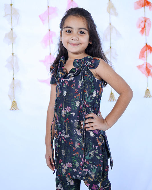 BLACK ANIMAL PRINT KURTA PANTS SET