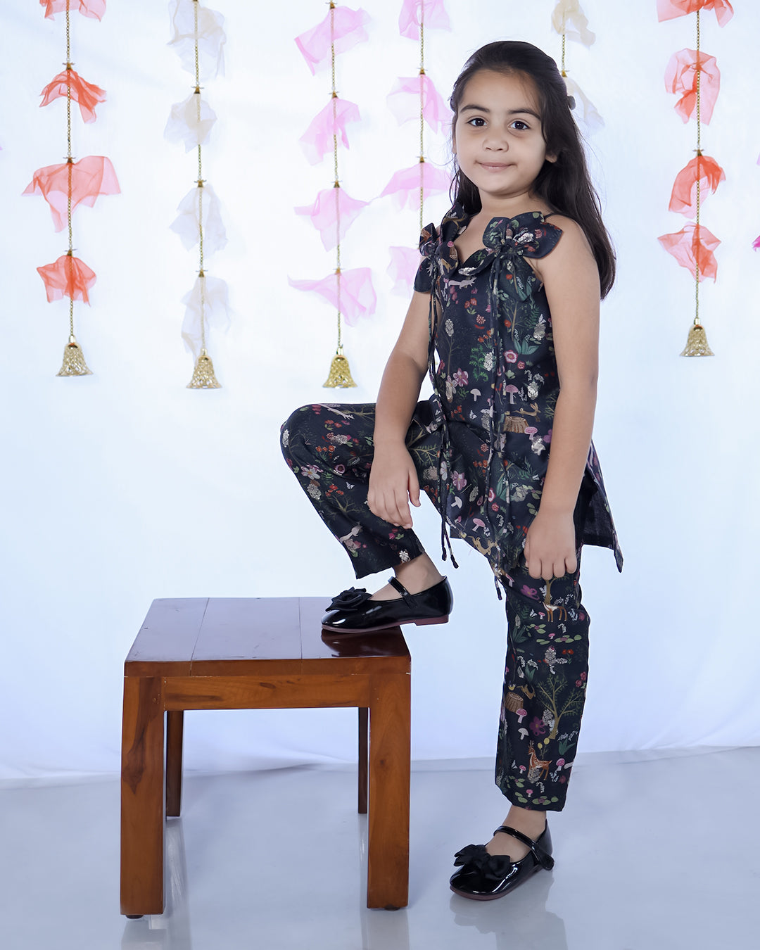 BLACK ANIMAL PRINT KURTA PANTS SET