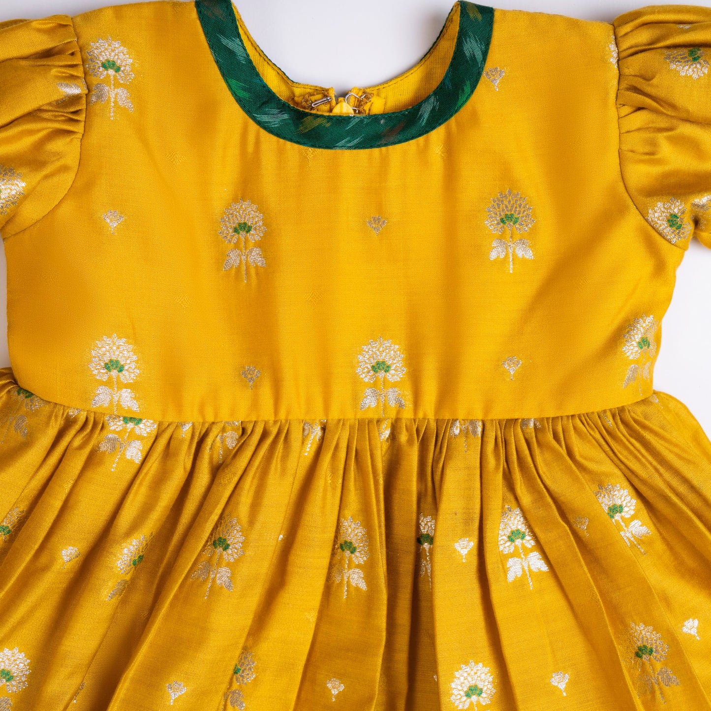 MUSTARD AND GREEN SILK FROCK