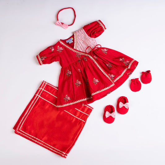 RED CROSS STITCH ANGRAKHA FROCK