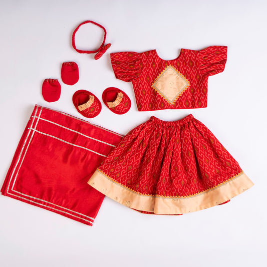 RED IKAT LEHENGA SET