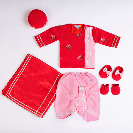 RED AND PINK DHOTI KURTA SET