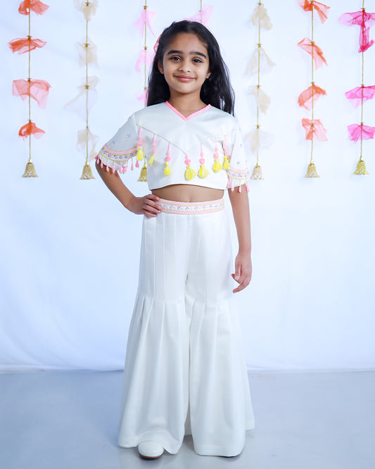 WHITE PLAYFUL CROP TOP WITH SHARARA