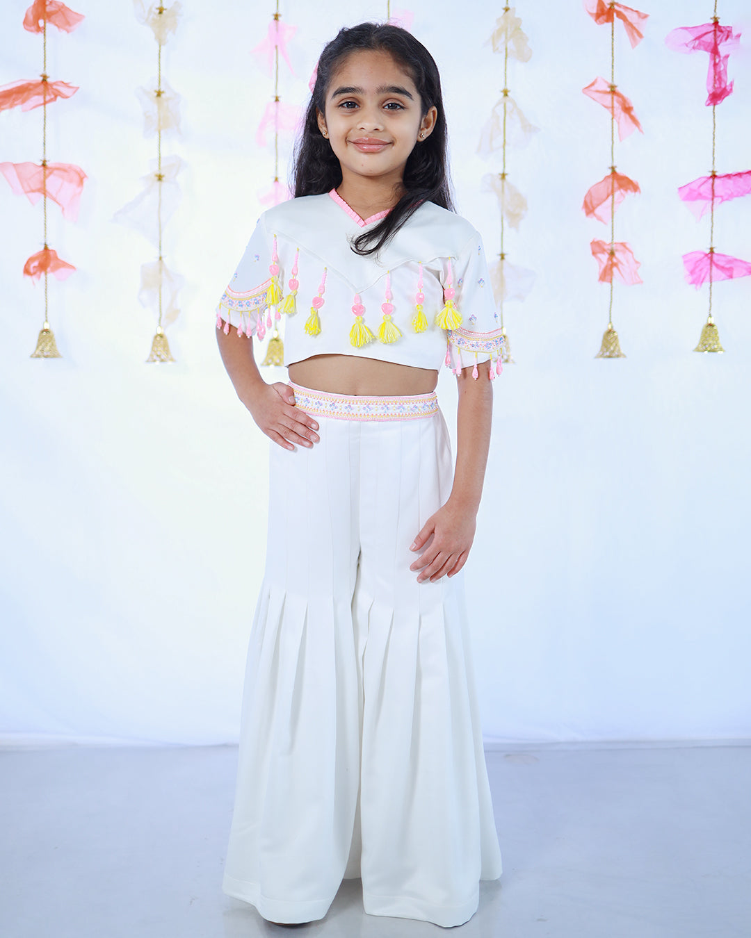 WHITE PLAYFUL CROP TOP WITH SHARARA