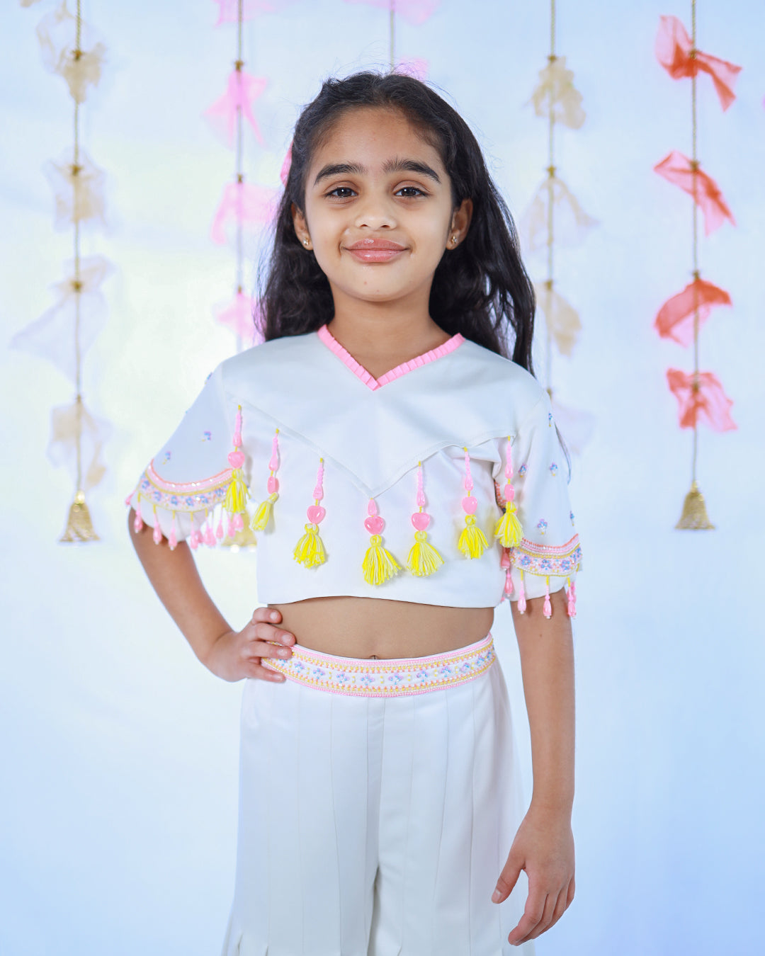 WHITE PLAYFUL CROP TOP WITH SHARARA
