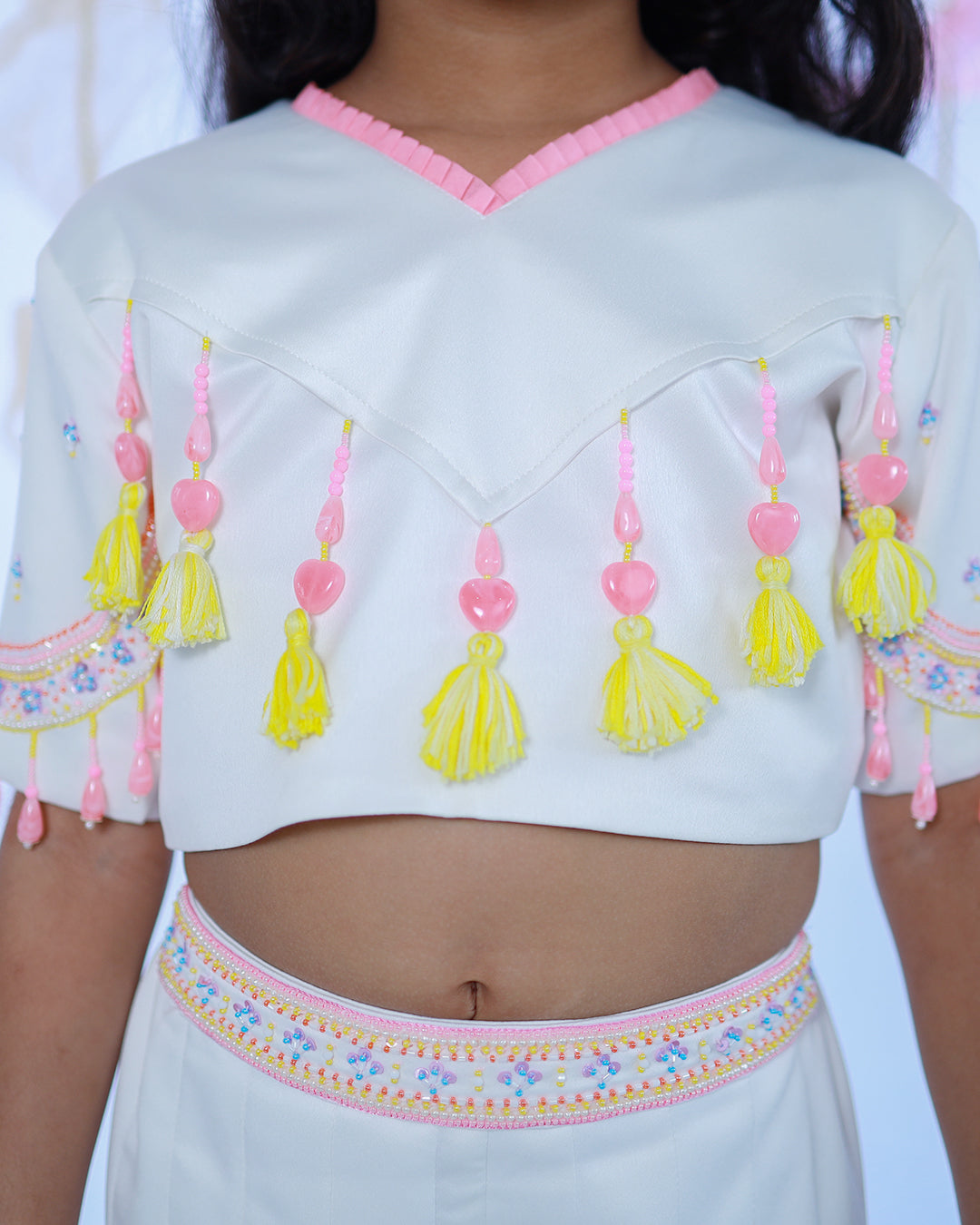 WHITE PLAYFUL CROP TOP WITH SHARARA