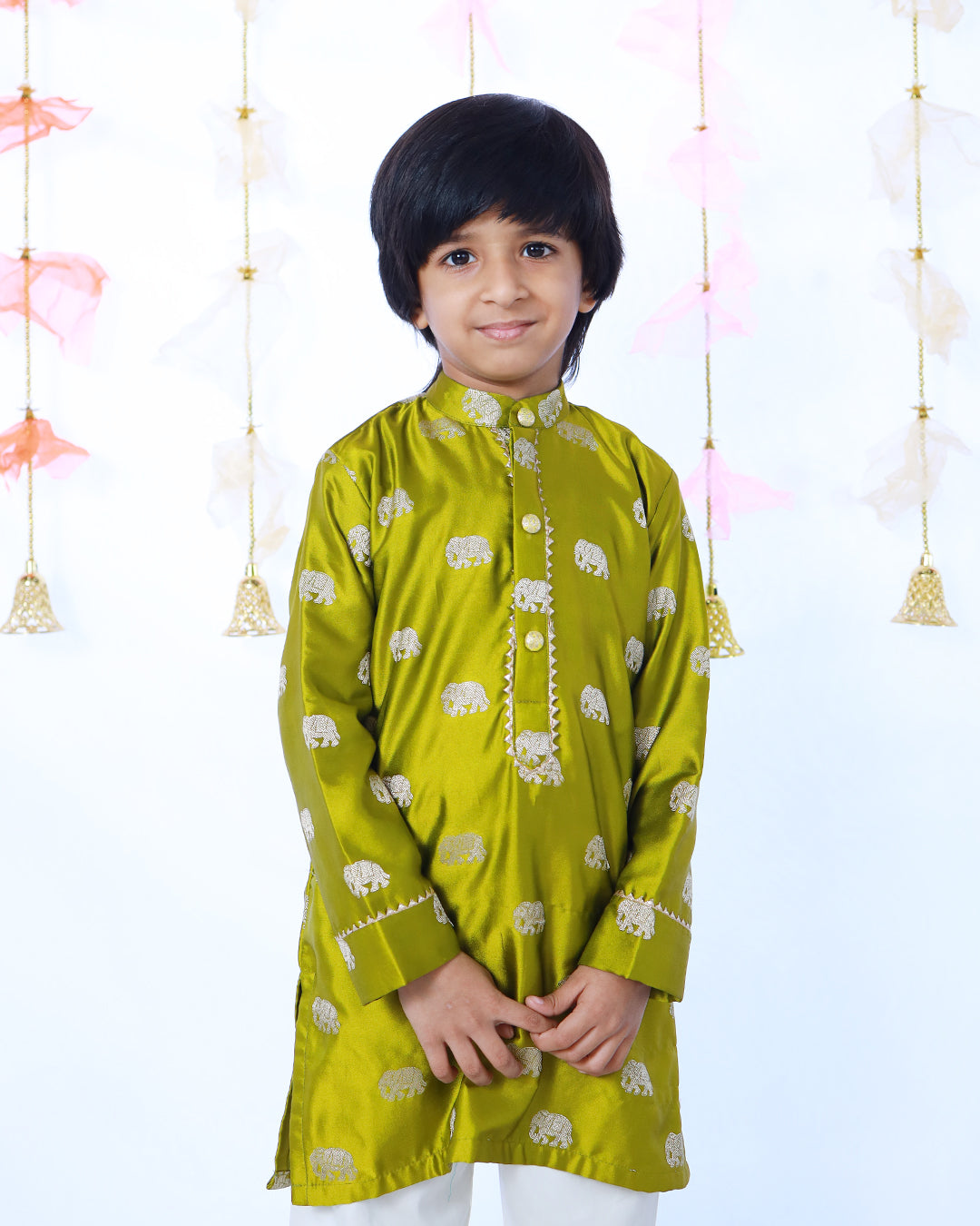 MEHENDI GREEN ELEPHANT SILK KURTA SET