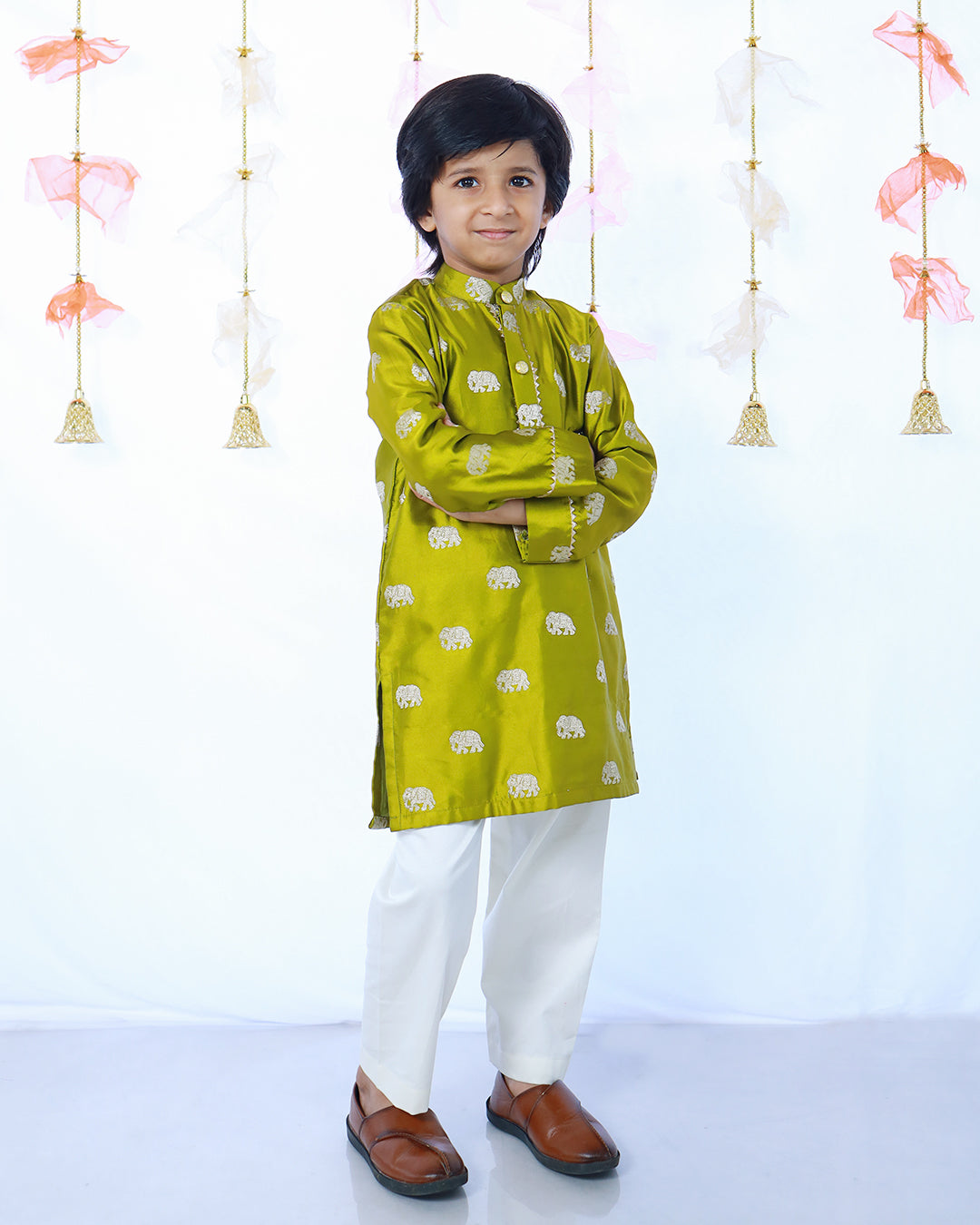 MEHENDI GREEN ELEPHANT SILK KURTA SET